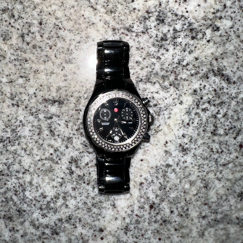 Michele Tahitian 35mm Ceramic Chrono Black Diamond Ladies Watch MWW12A000005